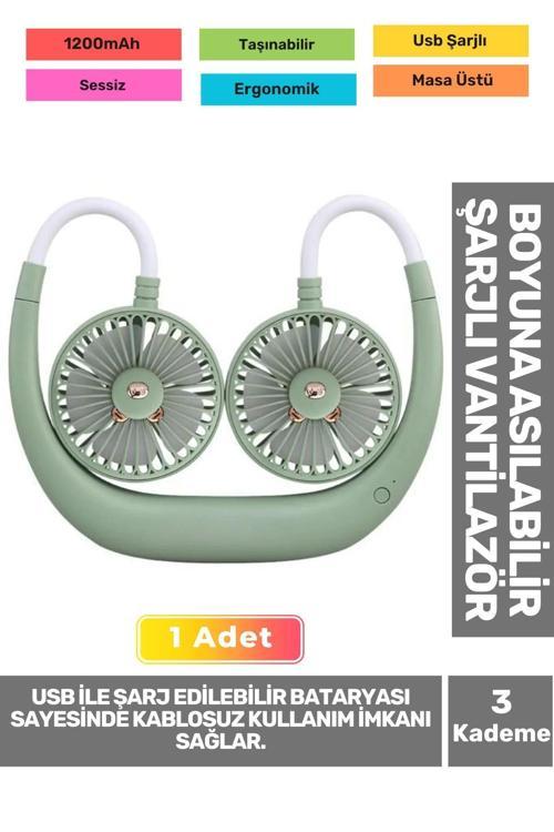 Premium Sessiz Sarı Eller Serbest Boyuna Asılabilir Şarjlı 3 Kademeli Vantilatör Klima Soğutucu Fan