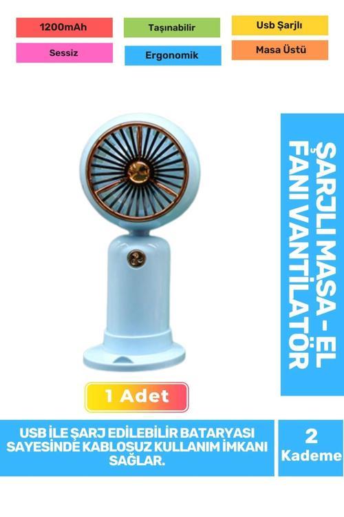 Sessiz 2 Kademeli Hafif Kablosuz 1200mAh Pervaneli Taşınabilir Usb Şarjlı Masa El Fanı Vantilatör