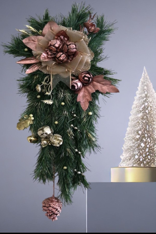 Atelıer Exquısıte Yılbaşı Kapı Süsü Rose Swag Led Işıklı 50Cm 50 x 18