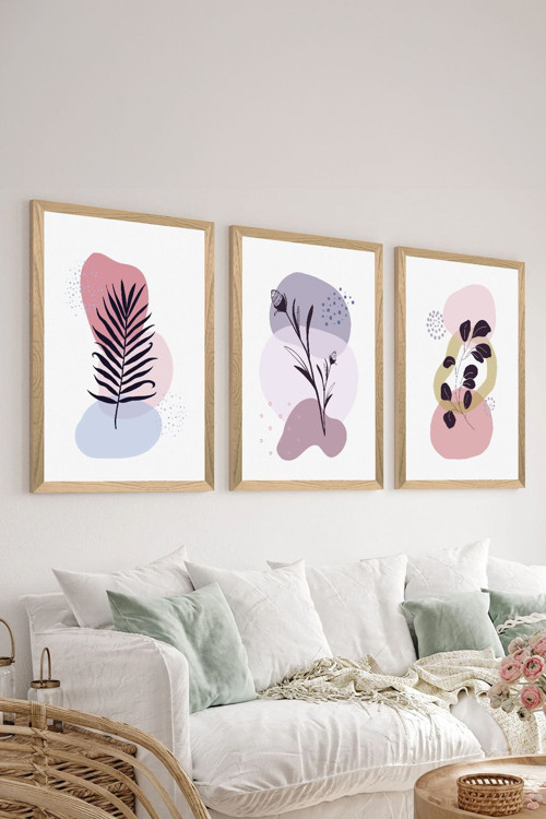 3 Parça Ahşap Çerçeve Görünümlü Mdf Poster Tablo Seti - Set 103