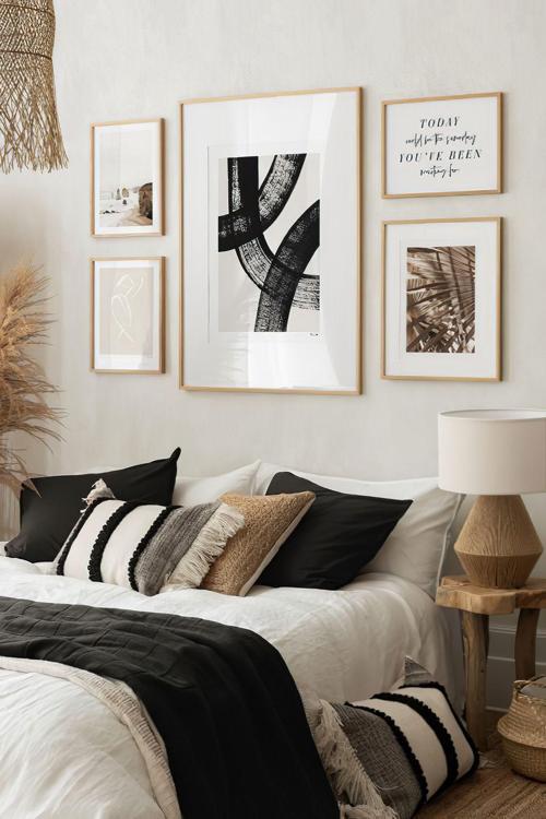 5 Parça Ahşap Çerçeve Görünümlü Mdf Tablo Seti