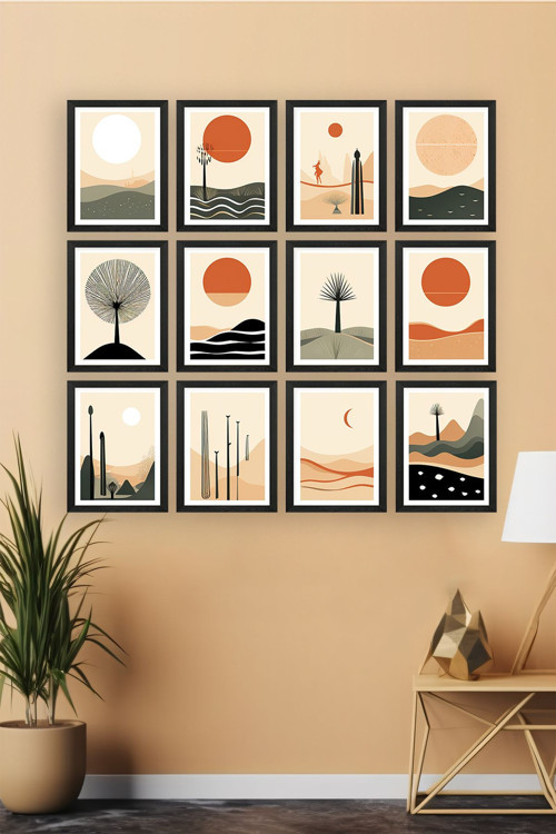 12 Parça Siyah Çerçeve Görünümlü Mdf Tablo Seti
