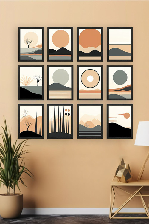 12 Parça Siyah Çerçeve Görünümlü Mdf Tablo Seti