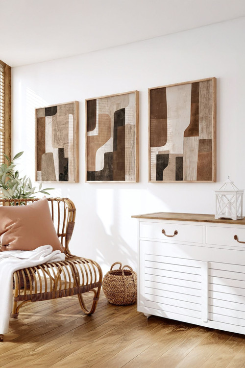 Gerçek Ahşap Çerçeveli 3 Parça 3D Poster Tablo Seti - Ersy3Set12