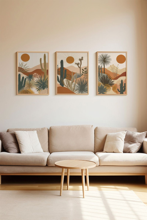 Gerçek Ahşap Çerçeveli 3 Parça 3D Poster Tablo Seti - Ersy3Set10