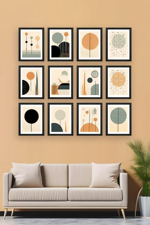 12 Parça Siyah Çerçeve Görünümlü Mdf Tablo Seti