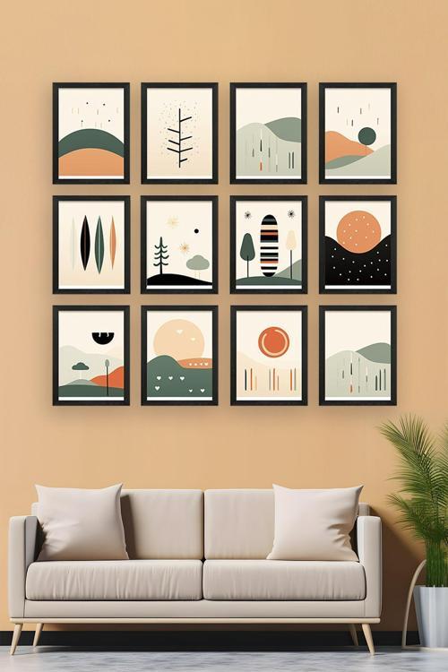 12 Parça Siyah Çerçeve Görünümlü Mdf Tablo Seti