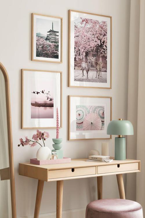4 Parça Ahşap Çerçeve Görünümlü Mdf Tablo Seti