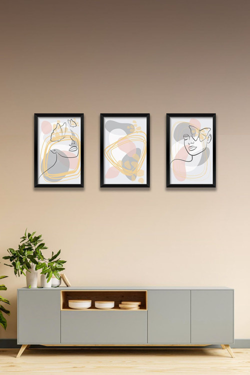 3 Parça Çerçeve Görünümlü Mdf Tablo Seti