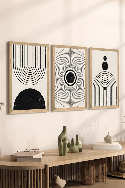 3 Parça Ahşap Çerçeve Görünümlü Mdf Poster Tablo Seti - Set 6