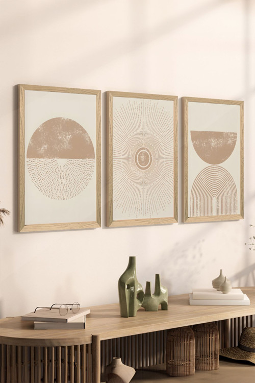 3 Parça Ahşap Çerçeve Görünümlü Mdf Poster Tablo Seti - Set 14