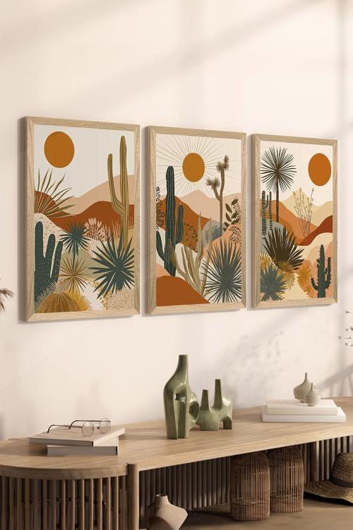 3 Parça Ahşap Çerçeve Görünümlü Mdf Tablo Seti - Ersycrvsz3Set10