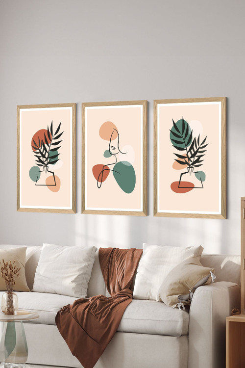 3 Parça Ahşap Çerçeve Görünümlü Mdf Poster Tablo Seti - Set 123