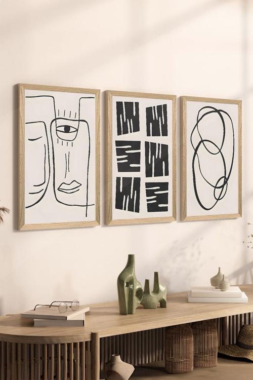 3 Parça Ahşap Çerçeve Görünümlü Mdf Poster Tablo Seti - Set 70