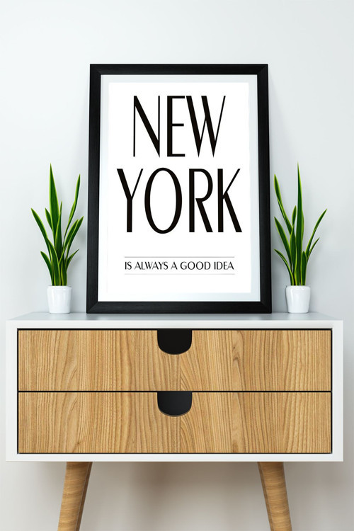 Tek Parça Çerçeve Görünümlü Yazılı Mdf Tablo "New York"