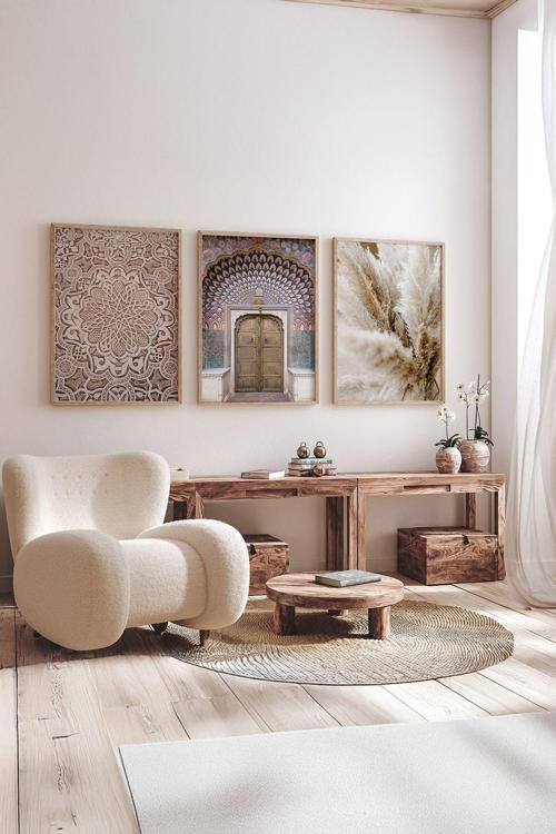Gerçek Ahşap Çerçeveli 3 Parça 3D Poster Tablo Seti - Ersy3Set7