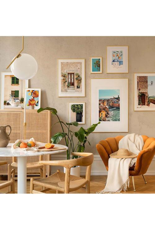 8 Parça Ahşap Çerçeve Görünümlü Mdf Tablo Seti