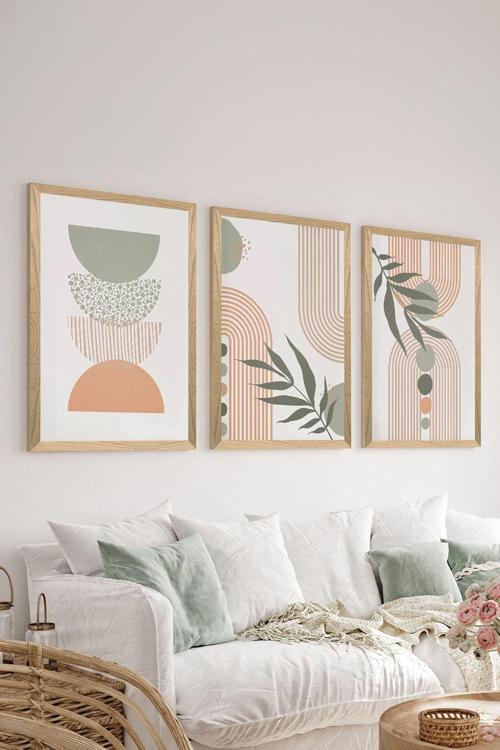 3 Parça Ahşap Çerçeve Görünümlü Mdf Tablo Seti - Ersycrvsz3Set24