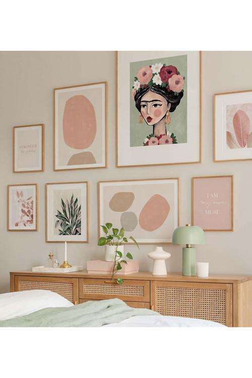 8 Parça Ahşap Çerçeve Görünümlü Mdf Tablo Seti