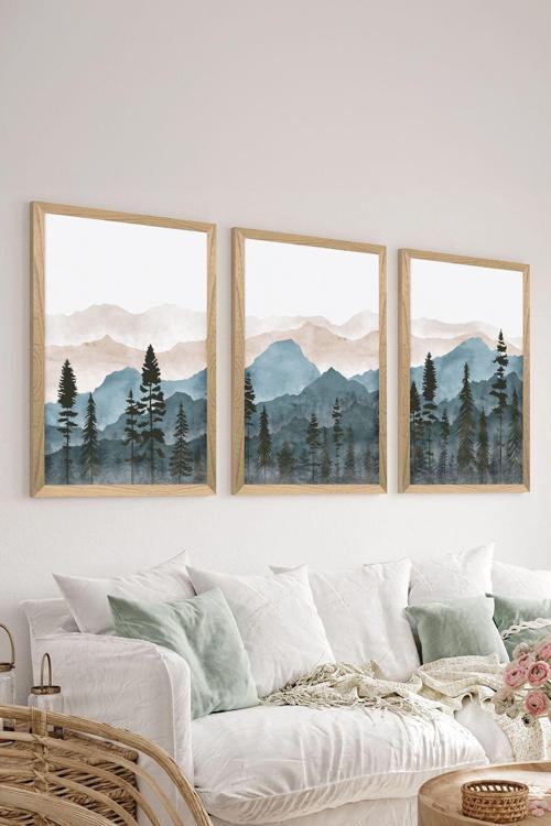 3 Parça Ahşap Çerçeve Görünümlü Mdf Tablo Seti - Ersycrvsz3Set8
