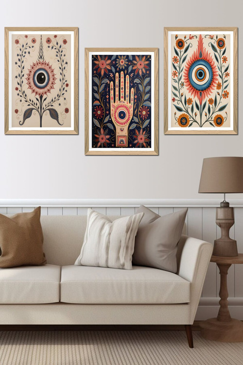 3 Parça Ahşap Çerçeve Görünümlü Mdf Poster Tablo Seti - Set 02