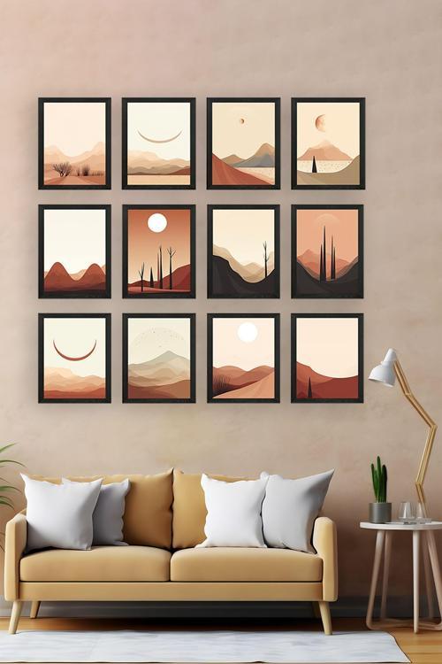 12 Parça Siyah Çerçeve Görünümlü Mdf Tablo Seti
