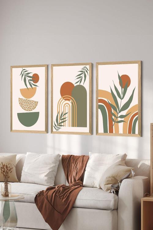 3 Parça Ahşap Çerçeve Görünümlü Mdf Tablo Seti - Ersycrvsz3Set25
