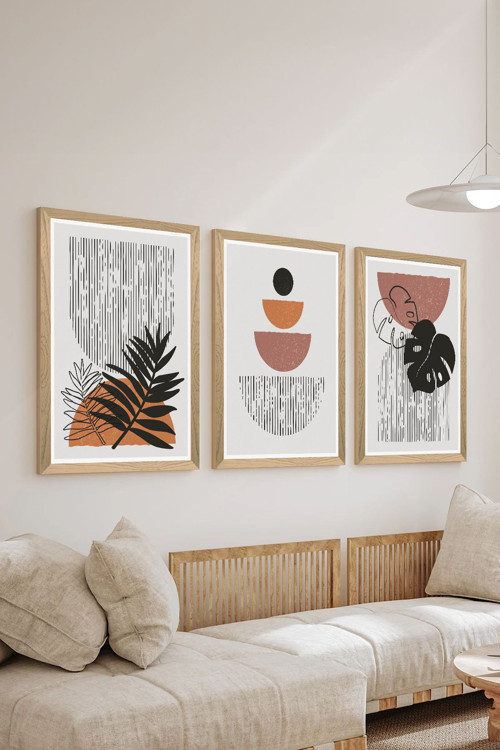 3 Parça Ahşap Çerçeve Görünümlü Mdf Poster Tablo Seti - Set 114
