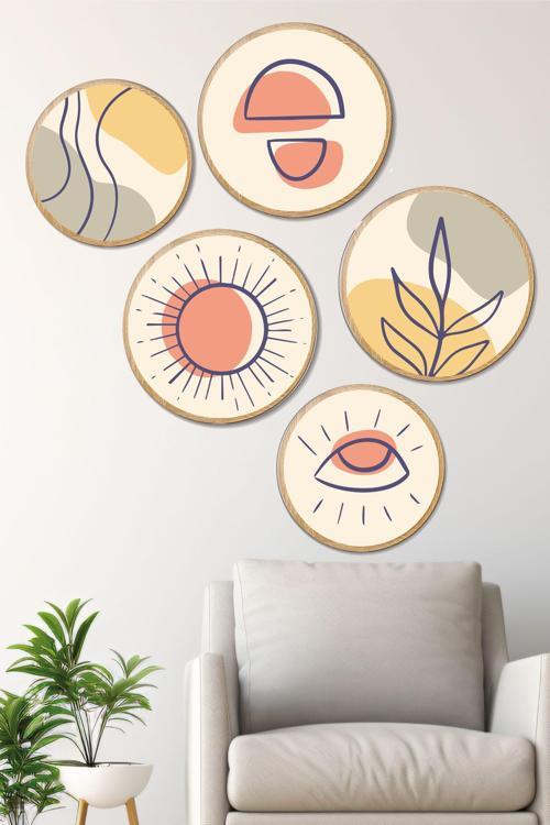 Dekoratif Oval 5 Parça Çerçeve Görünümlü Mdf Tablo Seti