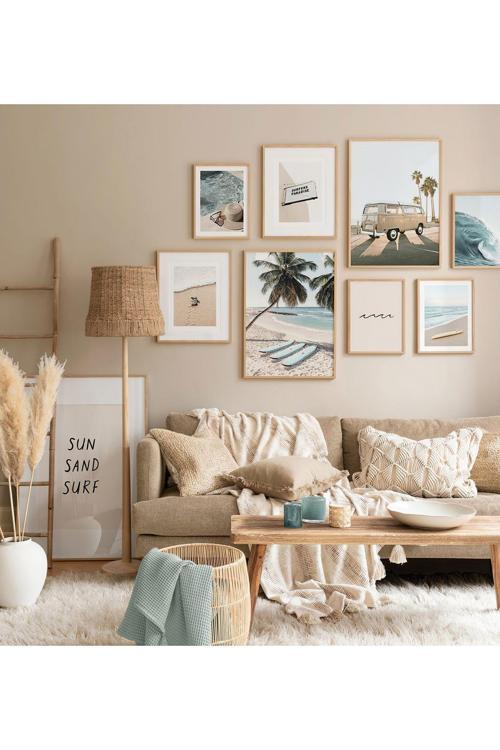 9 Parça Ahşap Çerçeve Görünümlü Mdf Tablo Seti