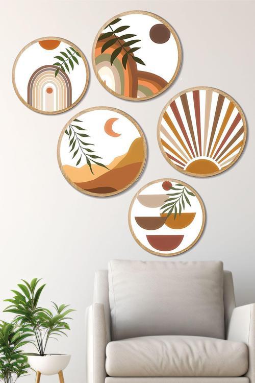 Dekoratif Oval 5 Parça Çerçeve Görünümlü Mdf Tablo Seti