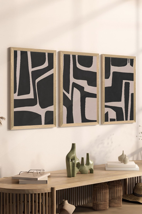 3 Parça Ahşap Çerçeve Görünümlü Mdf Poster Tablo Seti - Set 38