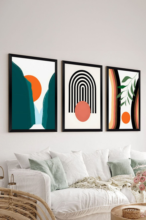 3 Parça Siyah Çerçeve Görünümlü Mdf Poster Tablo Seti - Set 32