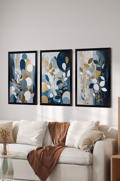 3 Parça Siyah Çerçeve Görünümlü Mdf Poster Tablo Seti - Set 13