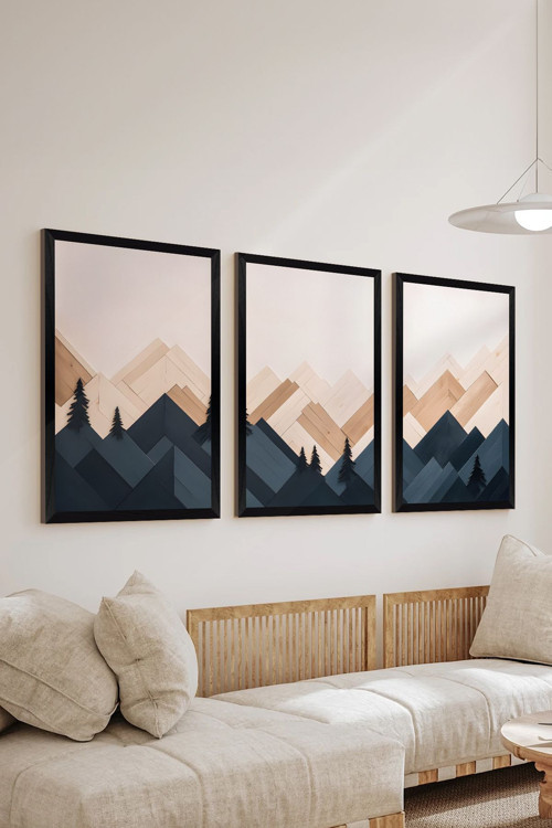 3 Parça Siyah Çerçeve Görünümlü Mdf Poster Tablo Seti - Set 15