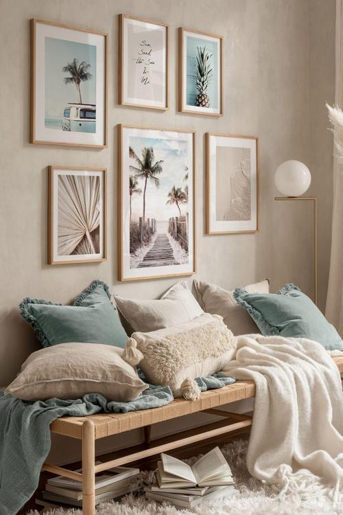 6 Parça Ahşap Çerçeve Görünümlü Mdf Tablo Seti