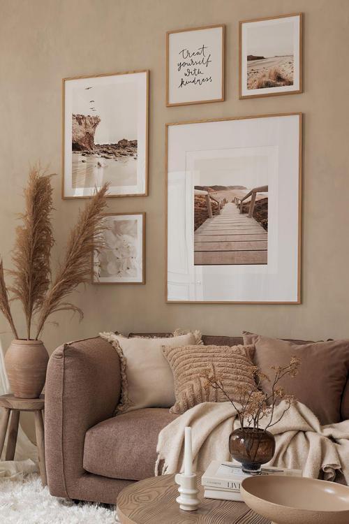 5 Parça Ahşap Çerçeve Görünümlü Mdf Tablo Seti