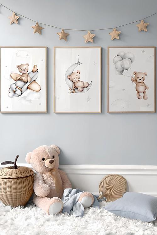 3 Parça Ahşap Çerçeve Görünümlü Mdf Tablo Seti