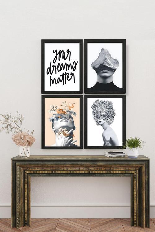 4 Parça Çerçeve Görünümlü Mdf Tablo Seti