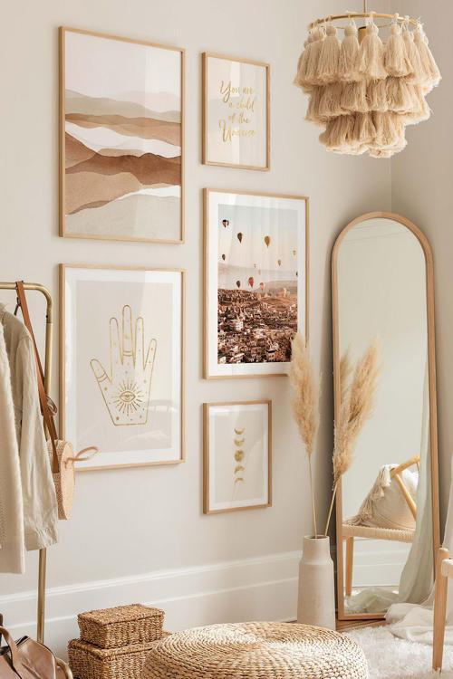 5 Parça Ahşap Çerçeve Görünümlü Mdf Tablo Seti