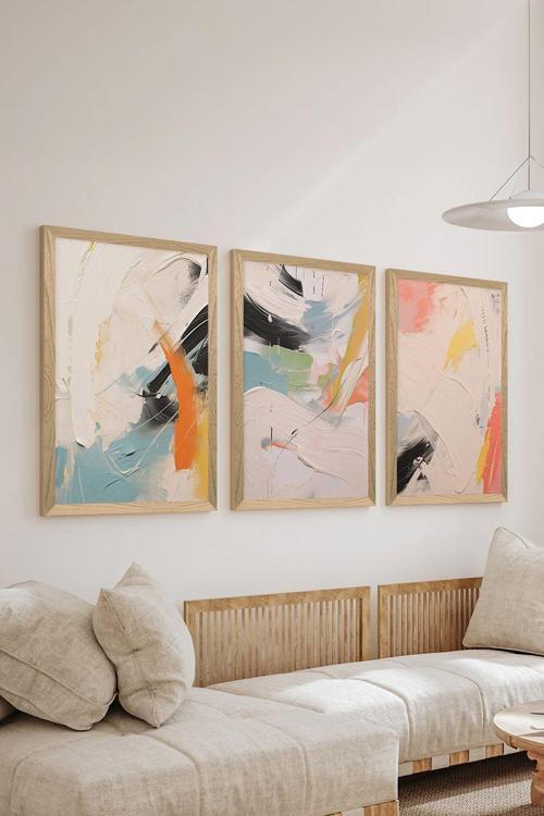 3 Parça Ahşap Çerçeve Görünümlü Mdf Tablo Seti - Ersycrvsz3Set11