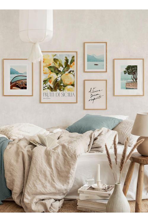 5 Parça Ahşap Çerçeve Görünümlü Mdf Tablo Seti