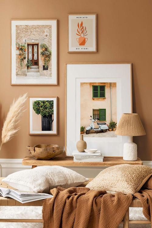 4 Parça Ahşap Çerçeve Görünümlü Mdf Tablo Seti