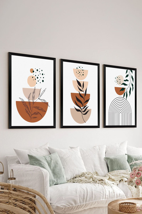 3 Parça Siyah Çerçeve Görünümlü Mdf Tablo Seti - Set 32