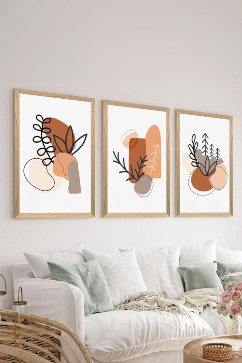 3 Parça Ahşap Çerçeve Görünümlü Mdf Poster Tablo Seti - Set 122