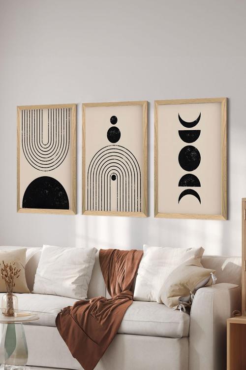 3 Parça Ahşap Çerçeve Görünümlü Mdf Poster Tablo Seti - Set 17