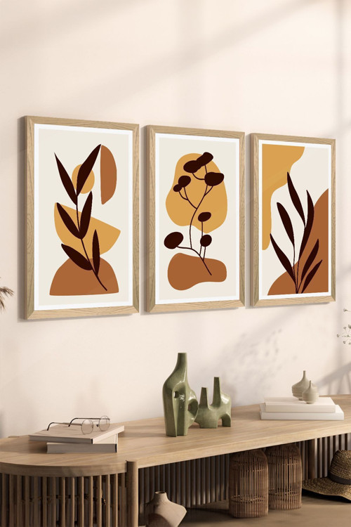 3 Parça Ahşap Çerçeve Görünümlü Mdf Poster Tablo Seti - Set 128