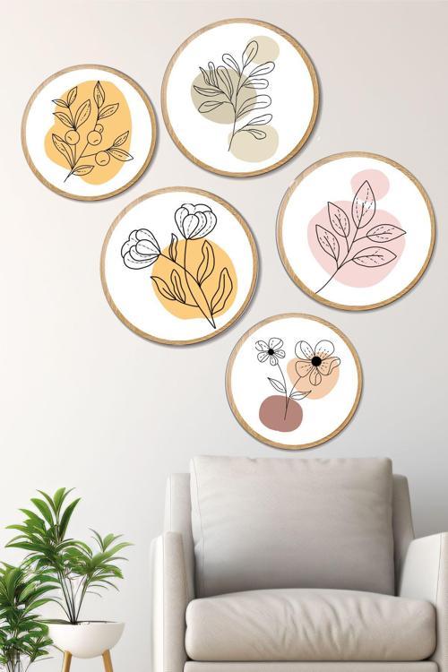 Dekoratif Oval 5 Parça Çerçeve Görünümlü Mdf Tablo Seti