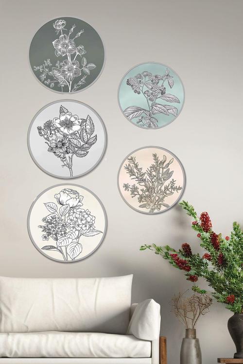 Dekoratif Oval 5 Parça Çerçeve Görünümlü Mdf Tablo Seti