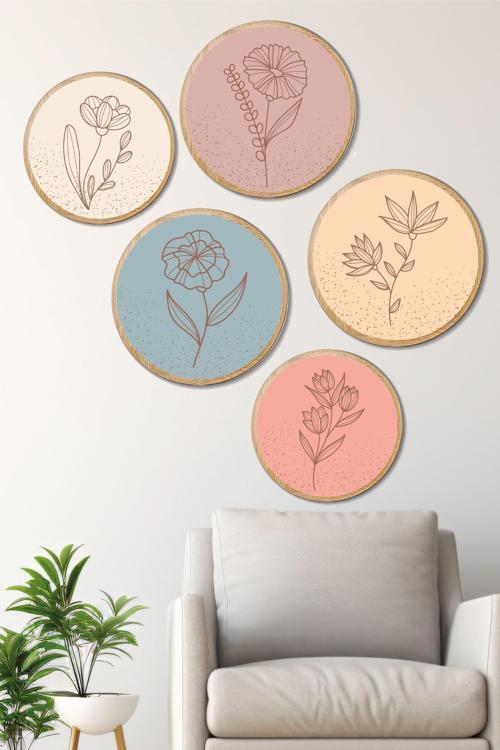 Dekoratif Oval 5 Parça Çerçeve Görünümlü Mdf Tablo Seti